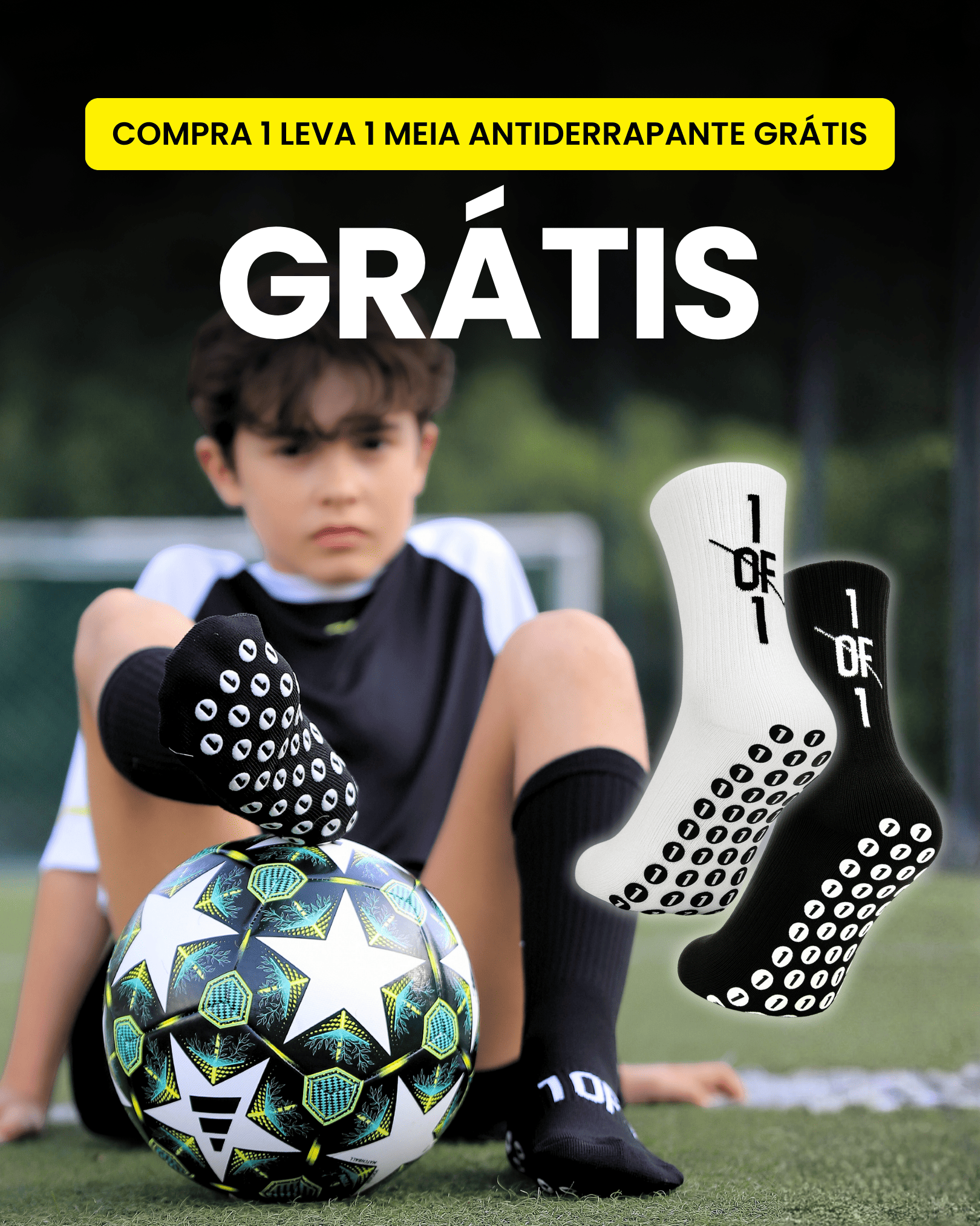 1OF1 kids shin pad worn on leg — velcro-free fit ages 7–12